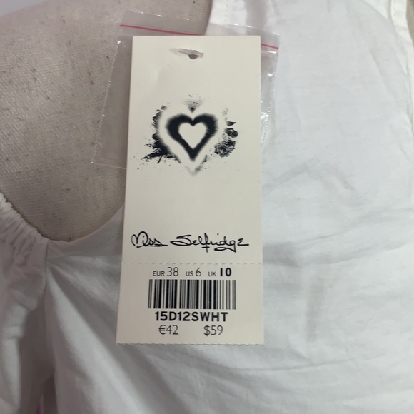 Miss Selfridge white w/navy blue embroidered top - Picture 4 of 8